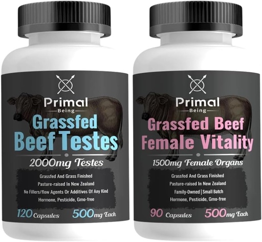 [BRSRABATCFYGCG3D] Primal Beef Testes, 120 Kapsule + Grassfed Beef Ženske Vitalnost dodatek, 90 Kapsule