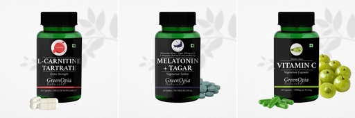 [BRSRYFQZBB5B6F3U] L Carnitine 1 + Melatonin 10Mg With Tagar 250Mg Tablets Vitamin C Daily Health Pack |60 CAPSULES