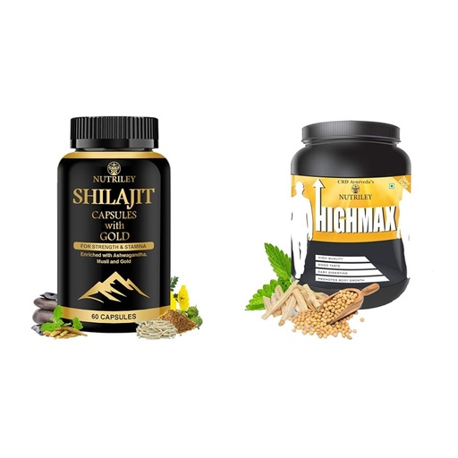 [BRSRYYACOR4AIDTL] Nutriley Shilajit Gold Capsules For Men With 24 Carat Gold, Shilajit, Ashwagandha & Gokshura 60 Ca | Nutriley CRD Ayurveda Highmax Body Growth Supplement - 500 Gms (Chocolate)