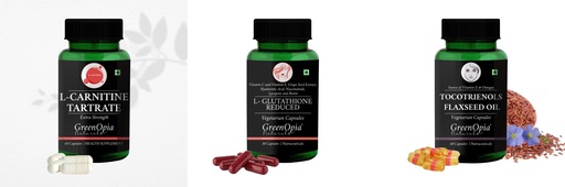 [BRSRYFQZBV6WAE33] L Carnitine 1 +L Glutathione Reduced + Tocotrienols Flaxseed Oil Daily Health Pack |60 CAPSULES
