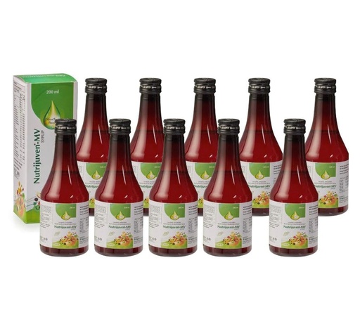[BRSRAGQROZ7GEE35] NutriJuven-MV Syrup contains 11 Vitamins, 6 Minerals, Amino Acids, and Antioxidants. It improves metabolic function, enhances skin radiance, helps maintain healthy gut flora, supports bone health, and strengthens immunity (Pack of 10)