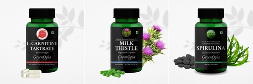 [BRSRYFQZB4PROD3P] L Carnitine 1 + Milk Thistle Spirulina Daily Health Pack |60 CAPSULES