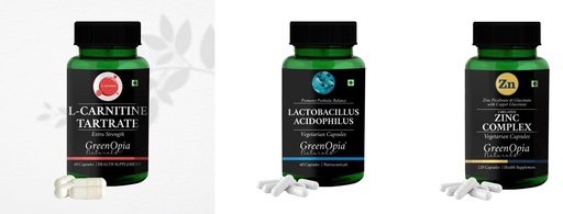 [BRSRYFQZBB6AE2D5] L Carnitine 1 +Lactobacillus + Zinc Complex Daily Health Pack |60 CAPSULES