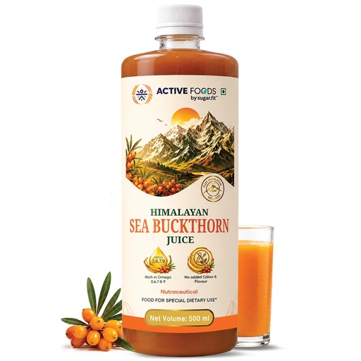 [BRSRY2Q5OYAQAFLX] Sugar.fit Himalayan Sea Buckthorn Juice 500ml | Rich in Natural Omega 3, 6, 7 & 9, Vitamin C & E | 100% Pure Seabuckthorn Juice | No Added Sugar | Supports Immunity, Glowing Skin & Gut Health