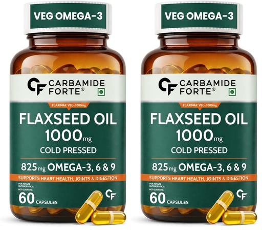 [BRSRYZQ7DF7GKADZ] Carbamide Forte Flaxseed Oil Capsules – 1000mg Cold Pressed | Omega 3 Vegetarian Capsules | Flax Seed Oil with Omega 3, 6 & 9 | No Fishy Burps | Supports Heart Health, Joints & Digestion - 60 Capsules