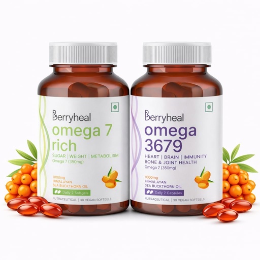 [BRSROZTQCIAQIYDK] Omega 3679 & Omega 7 Prevents Blood Sugar Spikes & Supports Healthy Weight Management Whole-body Wellness 100% Vegan Sea Buckthorn Oil Capsules | Combo Pack of 2 | 60 Capsules – 500MG Each