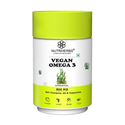 [BRSRAAIKOF7QOAY2] NUTRI HERBS Vegan Omega 3 Supplement (800mg) – Plant-Based Algae DHA & EPA Capsules for Joint Support - 60 Capsules for men & women