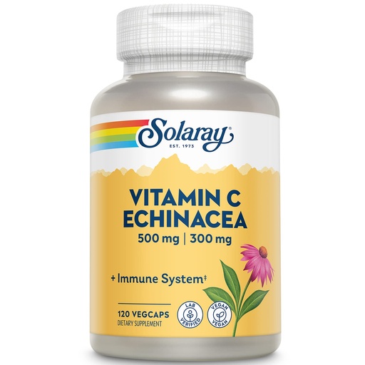 [BRSWIYTYO4HGK3T4] SOLARAY Vitamin C & Echinacea Root Supplement - Healthy Immune System Support for Women & Men, 500 mg Vitamin C & 300 mg Echinacea Per Capsule, Non-GMO, Vegan - 120 Count Veg Caps