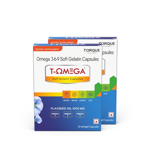 [BRSRYGAFDN4AG3LH] T-Omega Flaxseed Oil 1000mg | Omega 3-6-9 Essential Fatty Acid Supplement for Heart, Brain, Joint, and Eye Health Pack Of 2