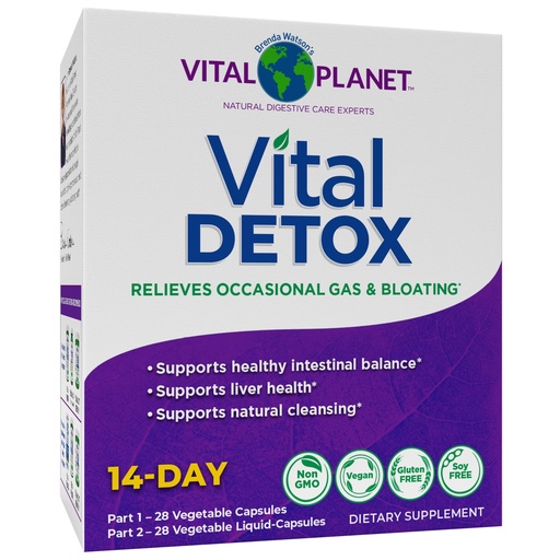 [BRSRMGABOZ7B4AL2] Vital Planet - Vital Detox with Milk Thistle, Quercetin, Alpha Lipoic Acid, Choline, and Herbs, for Occasional Gas and Bloating, Supports Healthy Intestinal Balance, 2-Part 14 Day Kit, 56 Capsules