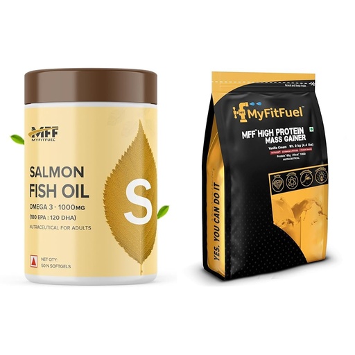 [BRSRYYADDMMA2EL2] MyFitFuel Salmon Fish Oil, 1000mg (180 EPA 120 DHA), 50 softgels | MyFitFuel MFF High Protein Mass Gainer 2 kg (4.4 lbs) Vanilla Crème