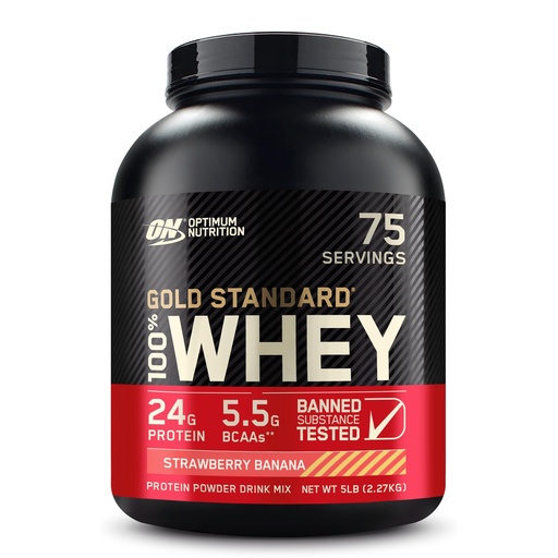 [BRSWIYANDIAA4DIZ] Optimum Nutrition Gold Standard 100% Whey Protein Powder, Strawberry Banana, 5 Pound (Packaging May Vary)