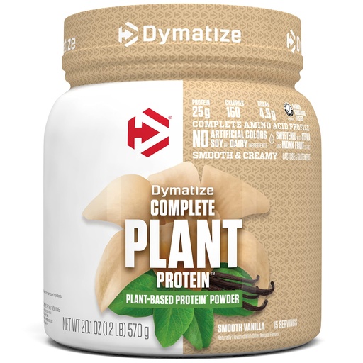 [BRSW2BIQAF4GKCTD] Dymatize Vegan Plant Protein, Smooth Vanilla, 25g Protein, 4.8g BCAAs, Complete Amino Acid Profile, 15 Servings
