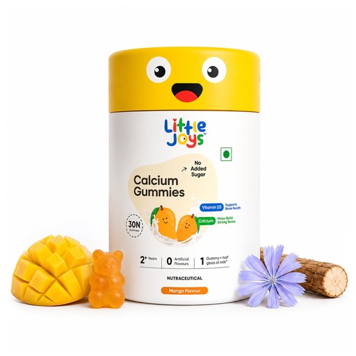[BRSROA35C4IWMELL] Little Joys Calcium & Vitamin D Gummies for Kids (4+ years) With No Sugar Added | For Stronger Bones, Joints, Teeth & Immunity | Mango Flavour | 30 Gummies