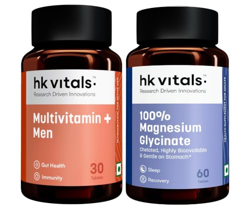 [BRSRYZIDCUFBU33H] hk vitals 100% Magnesium Glycinate (1880mg), 60 Tablets + Multivitamin+ Men