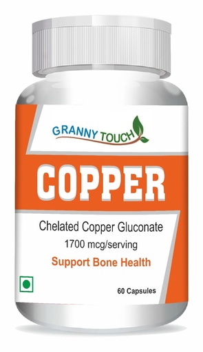 [BRSRG2QODIARYF3V] Chelated Copper Gluconate 1700 mcg – Supports Connective Tissue & Joint Health, 60 Capsules | Herbal Mineral Supplement