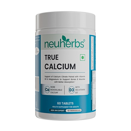 [BRSRMAIPCBYB4AA2] Neuherbs Calcium Tablets for Men & Women | True Calcium With Vitamin D3 & Magnesium | Supports Bone, Joint & Muscle Health | 60 Tablets