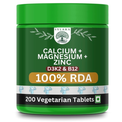 [BRSRE2YECACWGHTV] Sylara Calcium Magnesium Zinc Vitamin D3, Vitamin K2, Vitamin B12-200 Tablets Capsules Supplement