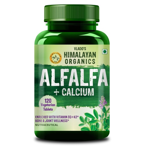 [BRSWYGA7B4JRMAI2] Vlado’s Himalayan Organics Alfalfa Calcium | Enriched With Vitamin D+k2,Mk7,B12,Zinc & Magnesium | Boost Immunity | Good For Bone, Joint & Muscle Health - 120 Veg Tablets