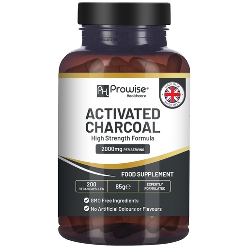 [BRSWGEAYOEJQADYZ] Activated Charcoal Capsules - 200 High Strength Vegan Capsules- 2000mg per Serving I Made in The UK by Prowise Healthcare