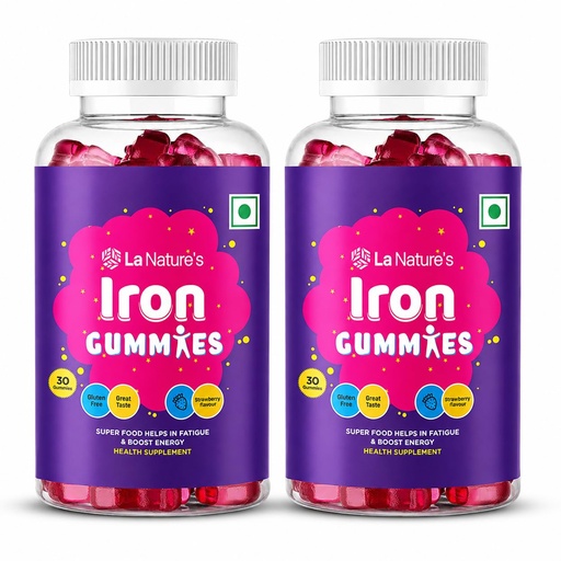 [BRSWYAYPCV5WC23O] La Nature's Iron Gummies For Kids And Adults Superfood To Prevent Fatigue And Boost Energy Maintain Hameglobin Level Supports Immune System Strawberry Flavour (60 Gummies)