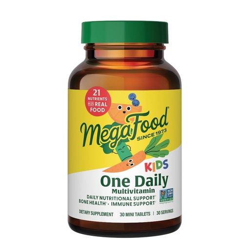 [BRSWIZQZAV6RWDLC] MegaFood Kids One Daily Multivitamin - Convenient Mini Multivitamin for Kids - with Zinc, Vitamins C, B & D - Vegetarian, Gluten Free, Non GMO - 30 Tablets, 30 Servings