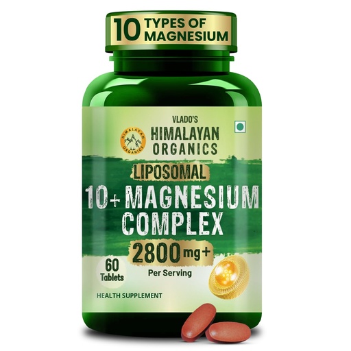 [BRSWYGQZAFYR4HTA] Vlado's himalayan Organics Magnesium Supplement 2800mg with 10 Chelated Salts Liposomal magnesium citrate , Oxide, Threonate, Aspartate, Chloride, Sulphate, Carbonate, Gluconate + 2 more with VItamin D3 & B12 I For Sleep, Muscle Recovery, Mood, Metabolism, Brain, Bone, Gut Health I 10X Strength mangesium complex - 60 Veg tablets