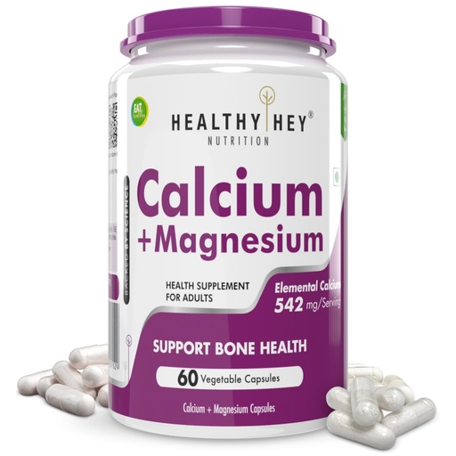[BRSW2HYZOV7WADLJ] HealthyHey Nutrition Vegan Calcium with Magnesium - Bone Health Complex-60 Vegetable Capsules
