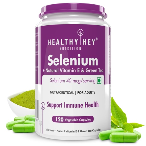 [BRSWYEATOUFBUD3O] HealthyHey Nutrition Selenium & Natural Vitamin E + Green Tea, Supports Immune Health - 120 Veg Capsules