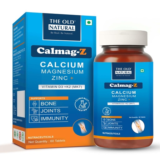 [BRSREFA5BN6WM33D] The Old Natural Calmag-Z Calcium Magnesium Zinc Tablets with Vitamin D3 & K2 MK7, Calcium Citrate Malate for Bone Health, Joint Support, Muscle Strength & Immunity - 60 Veg Tablets