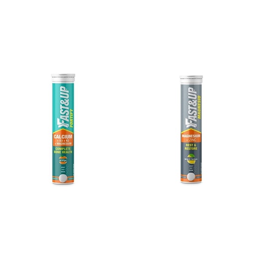 [BRSROFQNAAHQ2CTV] Fast&Up Fortify - Calcium with Essential Vitamin D3 (20 Effervescent Tablets, Orange Flavour) & Fast&Up Magnesio - Restful Sleep Supplement - (20 Effervescent Tablets, Lime & Lemon Flavor)