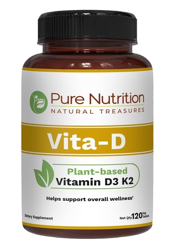 [BRSRO2QTPICRGGT4] Pure Nutrition Vitamin D3 K2 Supplement |120 Vegan Tablets | Plant-Based D3 6000 IU + K2 MK-7 100 mcg | Supports Bone, Immune & Heart Health | Non-GMO