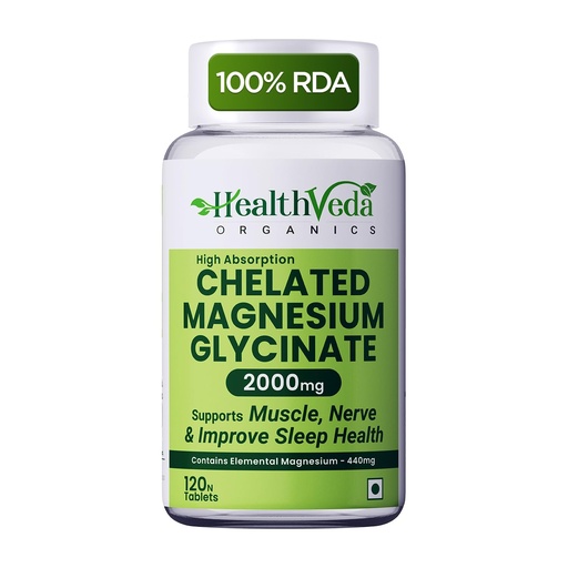 [BRSRGHAZOQDQAD3U] Health Veda Organics Magnesium Glycinate 2000mg per Serving | High Absorption Magnesium Supplement for Muscle Recovery, Better Sleep Support & Stress Relief | 120 Veg Tablets