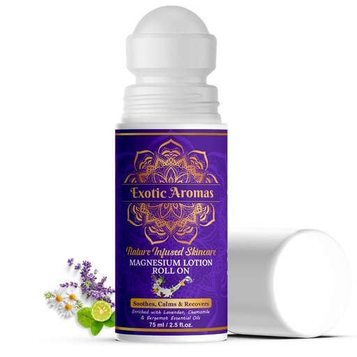 [BRSREEAEOBYAKA3J] Exotic Aromas Magnesium Lotion Roll on, with topical magnesium chloride | Soothes Muscle Cramps| Promotes Good Sleep | Quick Post Workout recovery| Non Greasy-75ML