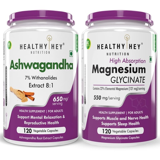 [BRSRAZYRDMHQMFDO] HealthyHey Nutrition Ashwagandha 120 capsules & Magnesium Glycinate 120