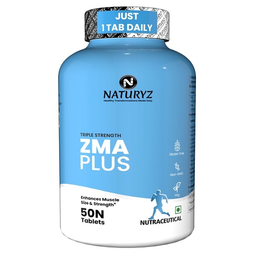 [BRSRAYY5AUHQMD3F] Naturyz Triple Strength ZMA Plus, 5-in-1 Muscle Strength & Nightime Recovery Support Supplement with 450 mg Magnesium Aspartate, Tribulus, Zinc, B6, Black Pepper for Men & Women - 50 Tablets