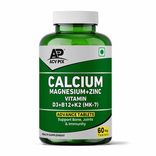 [BRSRGGLQBMCAGFL6] Calcium Magnesium Zinc with Vitamin D3 K2 B12 Tablets | Calcium Supplement for Bone Health, Joint Support & Muscle Strength | For Men & Women (60 Tablets)