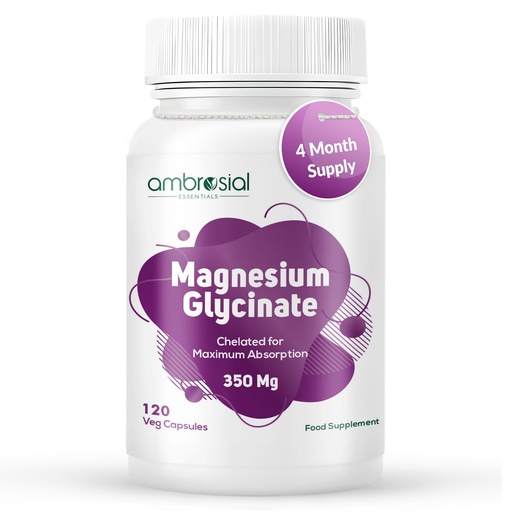 [BRSROHATPMJQIFLB] Ambrosial Magnesium Glycinate 350mg | High Absorption Magnesium Supplement for Enhanced Muscle and Nerve Function | Promotes Optimal Bone Health | Tiredness and Fatigue (Pack of 1-120 Capsules)