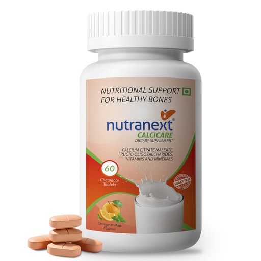 [BRSRO2Q7B4HQAHIV] Nutranext Calcicare Chewable Calcium Citrate Malate Tablets | Vitamin D, Magnesium & Zinc | Bone, Joint & Muscle Support | Orange & Mint Flavor | 60 Tablets