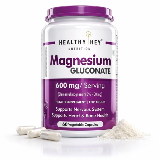 [BRSREHAEB56RAFI2] HealthyHey Nutrition Magnesium Gluconate - 600mg/serving - 60 Vegetable Capsules