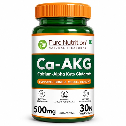 [BRSREGAPBAMQGADD] Pure Nutrition Ca-AKG 500mg | Calcium Alpha-Ketoglutarate Supplement | Ca-AKG Capsules for Cellular Energy, Healthy Aging, Joint Health & Muscle Recovery | 30 Veg Capsules