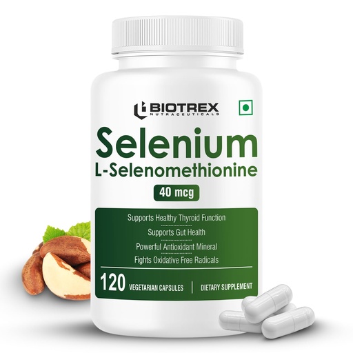[BRSRGZQCOEDQECTL] Biotrex Nutraceuticals Selenium 40mcg (L-Selenomethionine) Essential Trace Mineral with Superior Absorption | Antioxidant | Supports Immunity & Healthy Thyroid Function - 120 Veg Capsules