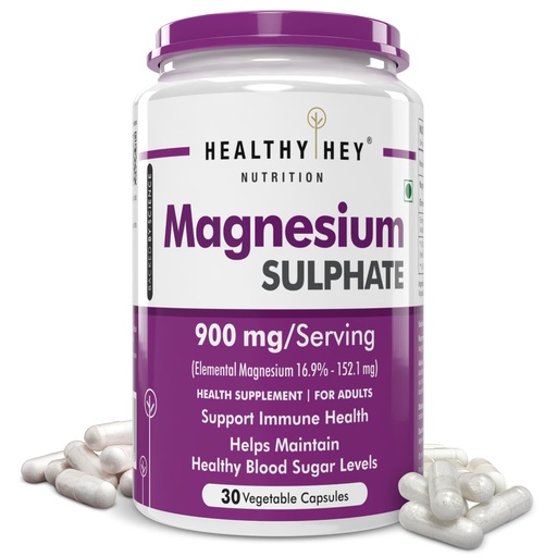 [BRSREGQCCQIBEFDL] HealthyHey Nutrition Magnesium Sulphate - 900mg/Serving - 30 Capsules