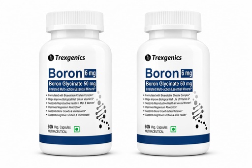 [BRSREGQNAQCA2DL7] Trexgenics Boron 6 mg from Boron Glycinate 50 mg Multi-action Mineral, Bone, Cognitive Function, Reproductive & Joint Health (60X2=120 Veg Capsules)
