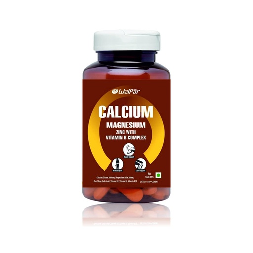 [BRSWYBAOB4FA2FYZ] WALPAR Calcium Magnesium Zinc Tablets with Folic Acid D3 K2 B12