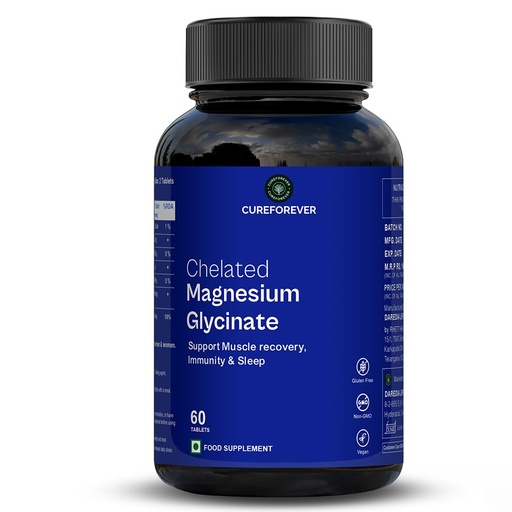 [BRSREHADDMCW2DYZ] CUREFOREVER Magnesium Glycinate Supplement, Chelated Magnesium Bisglycinate Tablets for Muscle Recovery, Sleep Support & Digestion, Elemental Magnesiums 220mg/440mg – 60 Tablets