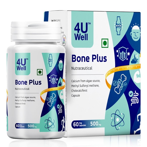 [BRSRAAA2CNYAGDTK] 4UWell Bone Plus Capsules 500mg | Bone Health & Joint Support Supplement | Improves Mobility, Strength & Flexibility | Calcium Formula for Bones, Muscles & Joints | 60 Capsules