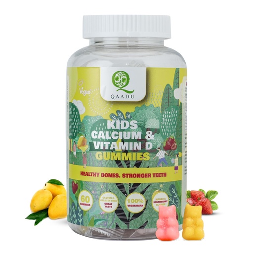 [BRSW2EA3O55B4FDV] Kids Calcium & Vitamin D Gummy | 60 Gummies | For Healthy Bones, Stronger Teeth, and Growth | Vegan, Delicious Mango & Strawberry Flavor