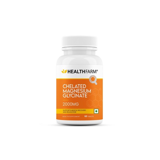 [BRSRGGATBEOQMGTF] Healthfarm Chelated Magnesium Glycinate 2000mg Tablets | High Absorption Formula | Muscle Recovery Support | 60 Tabs