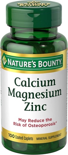 [BRSWIYALDMEBSE36] Naturaren Bounty Calcium Magnesium & Zinc Caplets, Immune & Bone Health, Eguneroko osagarria, 1000mg Calcium, 400mg Magnesium, 600 IU bitamina D, Gluten Free, 100 Caplets